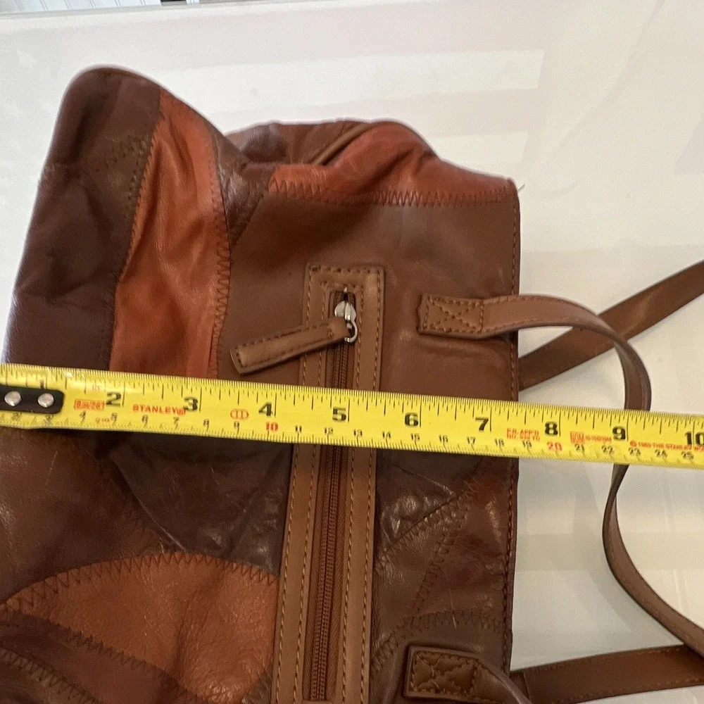 Jaclyn Smith Brown Patchwork Shoulder Bag Zip Closure Lined Pockets